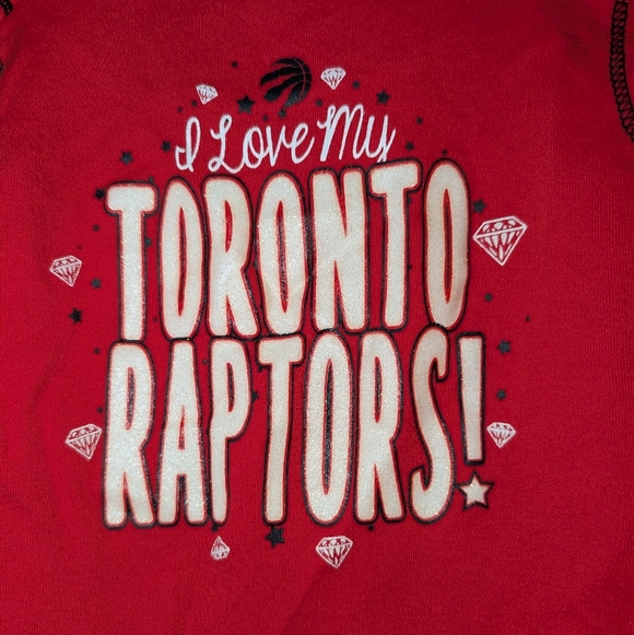 🏀 Red Toronto Raptors Baby Girls Onesie Ruffled Cap Sleeves Sparkly Lettering - Picture 2 of 6